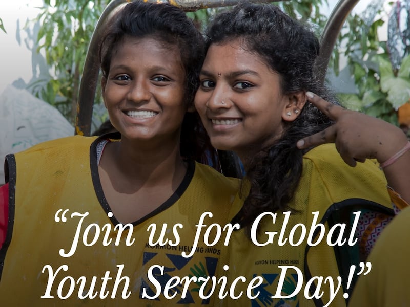 A social media post on Young Women Worldwide encourages youth to serve in their communities for Global Youth Service Day 2024.