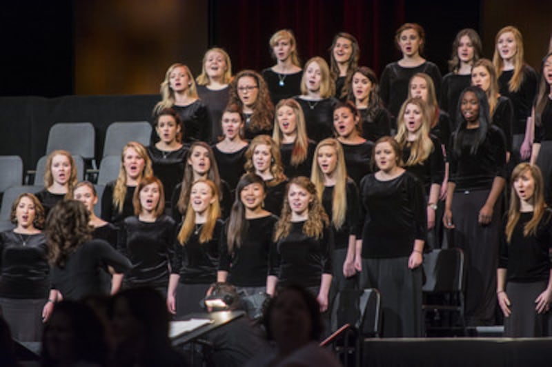A choir from BYU-Idaho performs during a devotional at which Elder Dallin H. Oaks of the Quorum of t