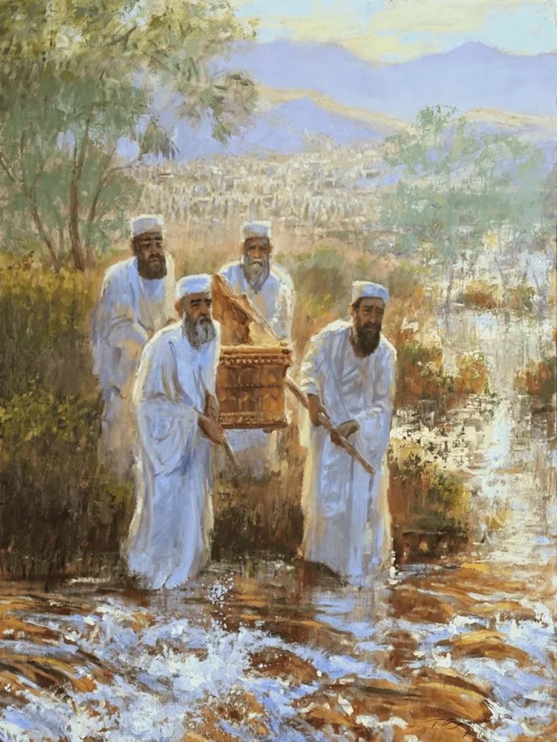 "First Steps of Faith into the Jordan" is by Trent Gudmundsen.