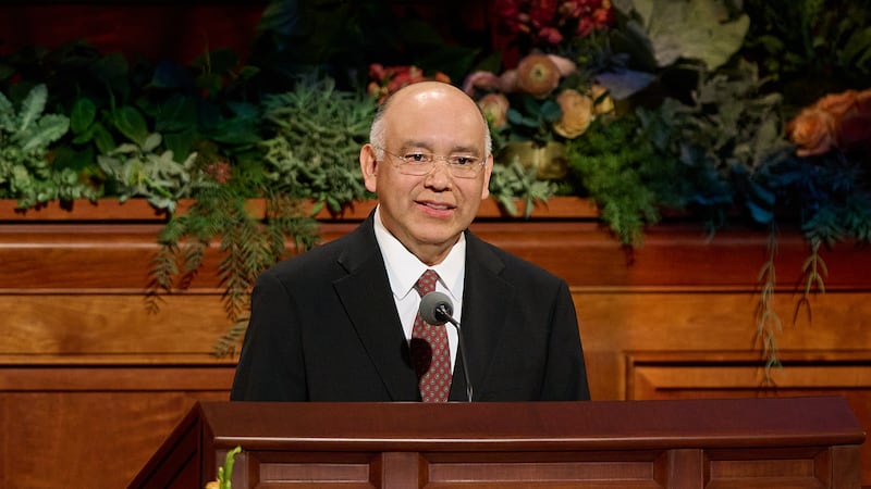 Elder Moisés Villanueva, a General Authority Seventy, speaks during the Sunday afternoon session of the 196th Semiannual General Conference of The Church of Jesus Christ of Latter-day Saints in the Conference Center in Salt Lake City on Oct. 4, 2026.