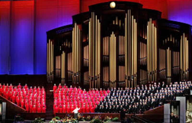 Members of the Mormon Tabernacle Choir and the Orchestra at Temple Square rehearse before the 4,000t
