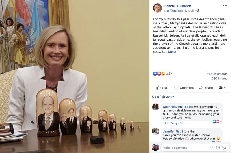 Sister Bonnie H. Cordon, the Church's Young Women general president, received a hand-painted Russian