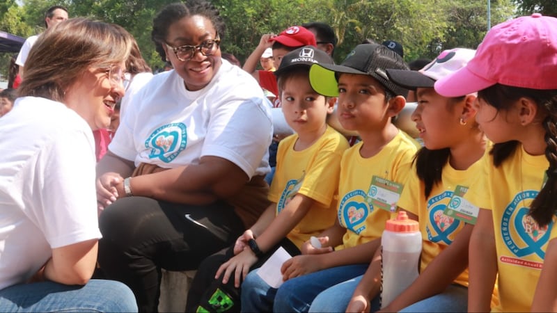 Sister Tracy Y. Browning interacts with children during a community service activity in Tuxtla Gutiérrez, Chiapas, Mexico, in May 2026.