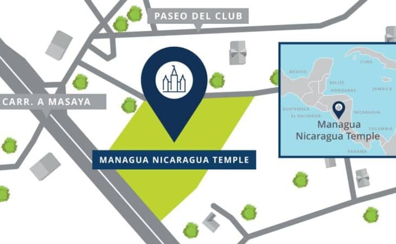 A map of where the Managua Nicaragua Temple will be located.<br>