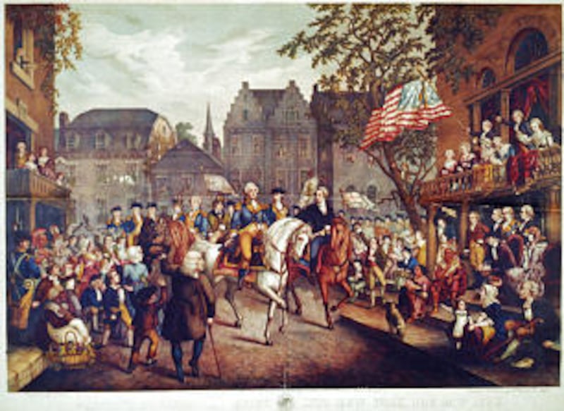 Christian Inger's depiction of "Washington's Triumphal Entry into New York, Nov. 25, 1783."