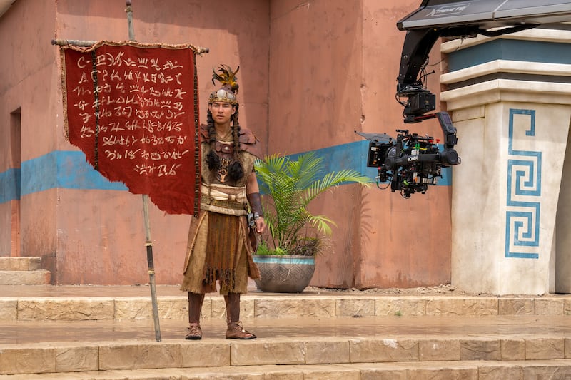 Actor Langi Tuifua portrays Book of Mormon war hero Captain Moroni raising the Title of Liberty in the Church’s Book of Mormon Video series.