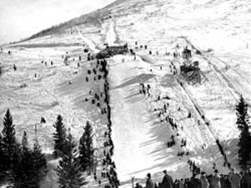 By the early 1930s, spectators were drawn to ski jumping on Ecker Hill near Park City, Utah.