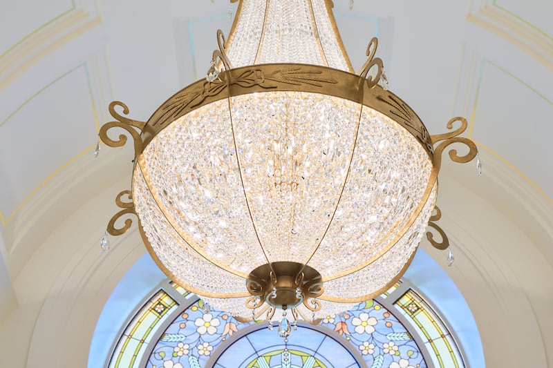 A chandelier inside the Ephraim Utah Temple.