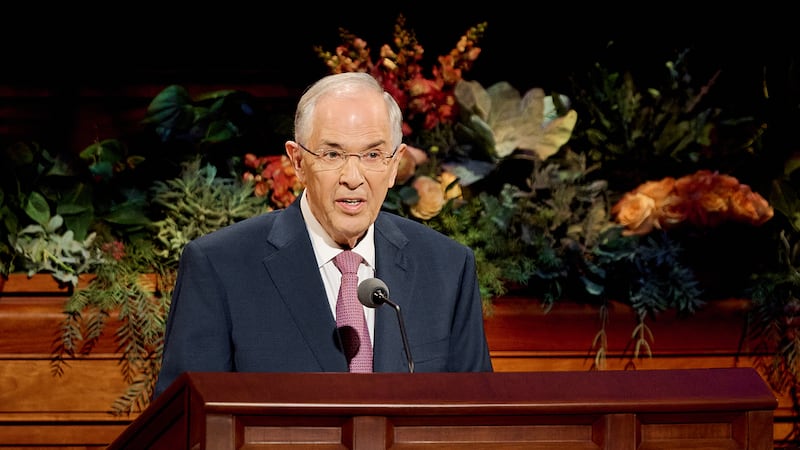 Elder Neil L. Andersen speaks during the Sunday morning session of October 2026 general conference in the Conference Center in Salt Lake City on Oct. 4, 2026.