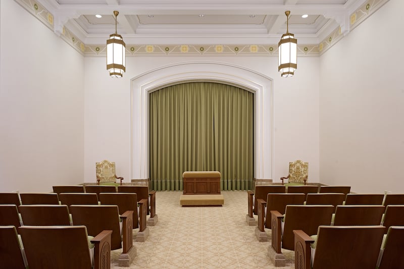 An instruction room inside the Yorba Linda California Temple.