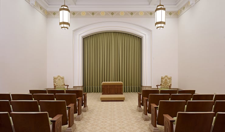 An instruction room inside the Yorba Linda California Temple.