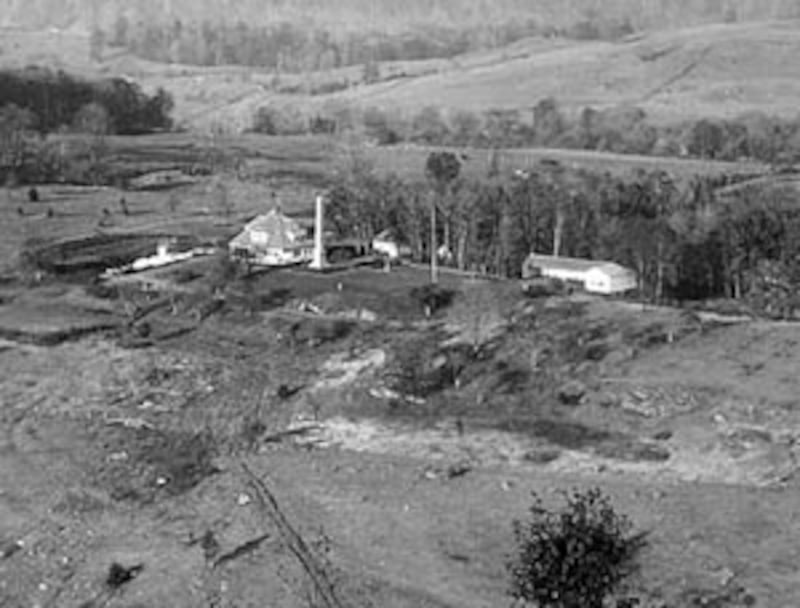 Aerial view of former Smith property emphasizes slope of farm. Joseph Smith was born in rented home