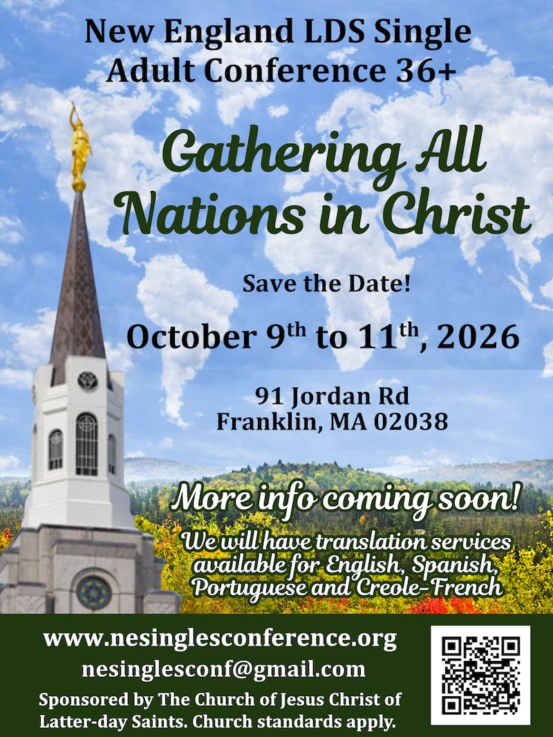 The New England Single Adult Conference takes place Oct. 9-11, 2026, in Franklin, Massachusetts.