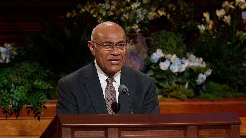 Elder Taniela B. Wakolo, General Authority Seventy, speaks during the Sunday afternoon session of the 196th Annual General Conference of The Church of Jesus Christ of Latter-day Saints in the Conference Center in Salt Lake City on April 5, 2026.
