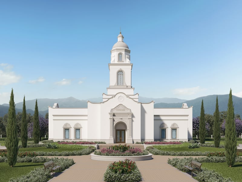 Exterior rendering of the Huehuetenango Guatemala Temple.