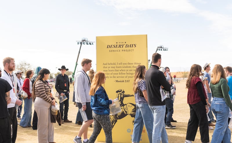 Attendees line up in Chandler, Arizona for the Deseret Days 2026 young single adult conference.