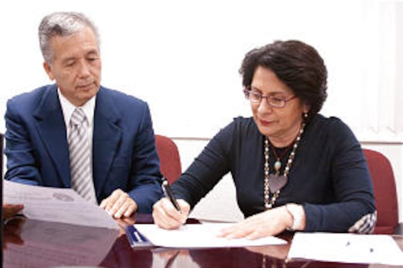 Benemerito Principal Alfredo Miron Martinez and Mexican education official Elizabeth Gonzalez Picos