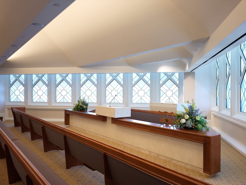 A chapel inside the San Diego California Temple.
