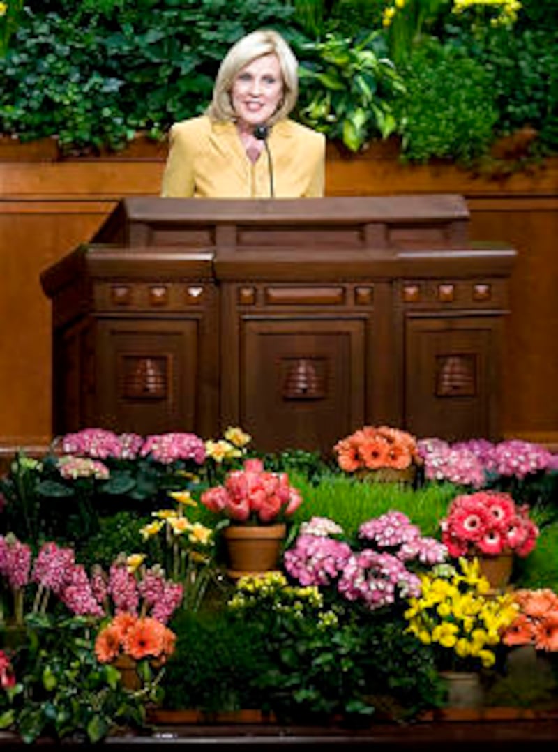Sister Elaine S. Dalton Young Women General President speaks during the meeting. Thousands of young