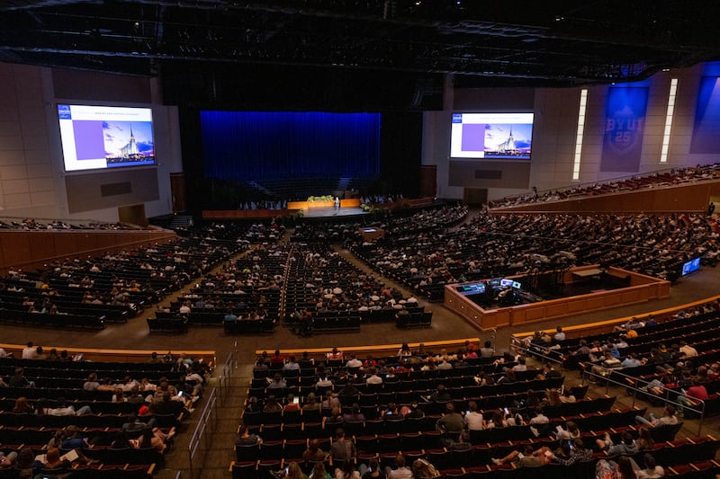 Elder Mark A. Bragg shares a message of faith with BYU-Idaho students at the I Center on Tuesday, June 2, 2026 in Rexburg, Idaho.
