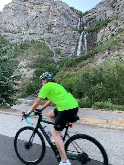 Vicki Jackman biking in Provo Canyon near Provo, Utah.