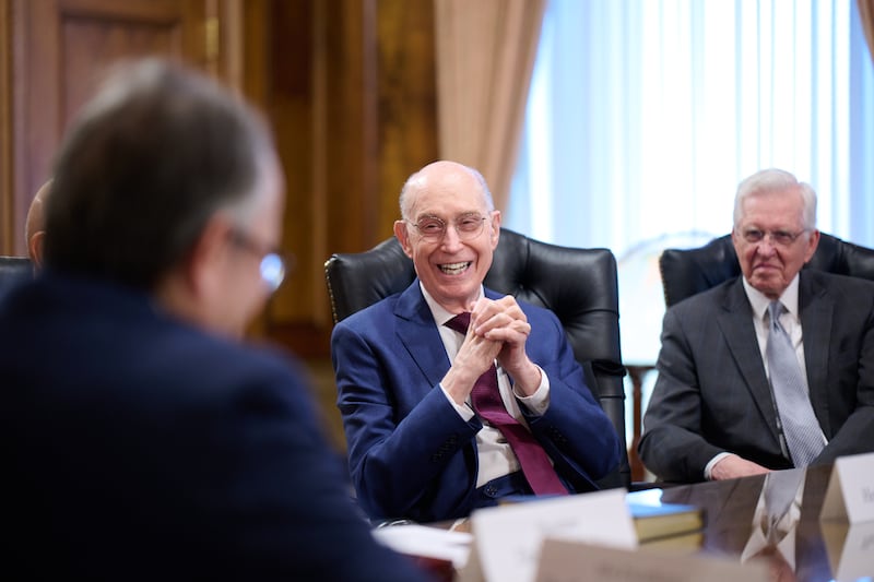 President Henry B. Eyring speaks with His Excellency Dr. Suriya Chindawongse, the Ambassador of Thailand to the United States, in the Church Administration Building on Friday, March 20, 2026.