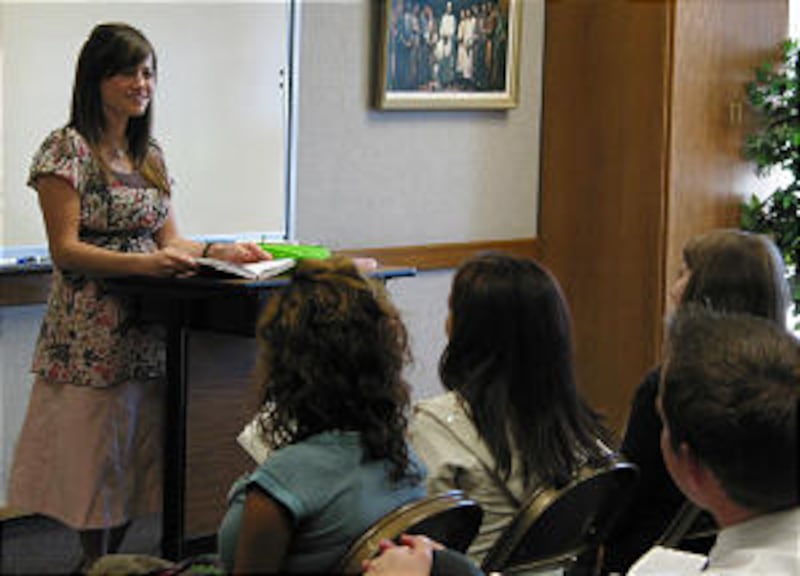 Laura Warren, a UNLV and institute student, teaches Sunday School in young single adult ward.