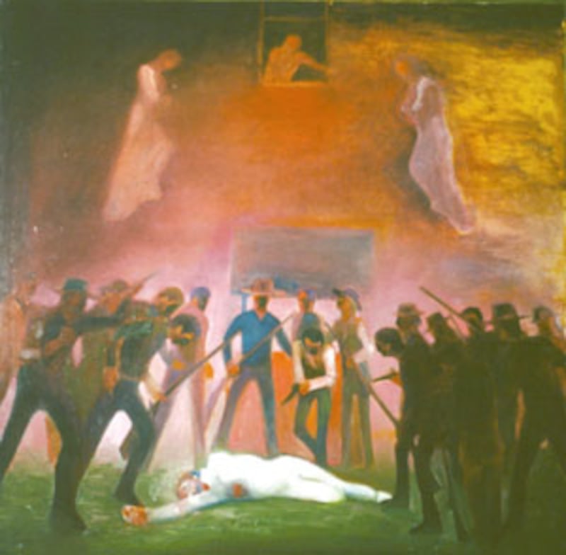 Gary E. Smith oil captures the somber scene framing the martyrdom of Joseph and Hyrum Smith.