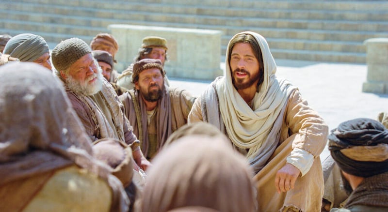 In this scene from the Bible Videos, an actor portraying the Savior teaches about the Good Shepherd and His other sheep.