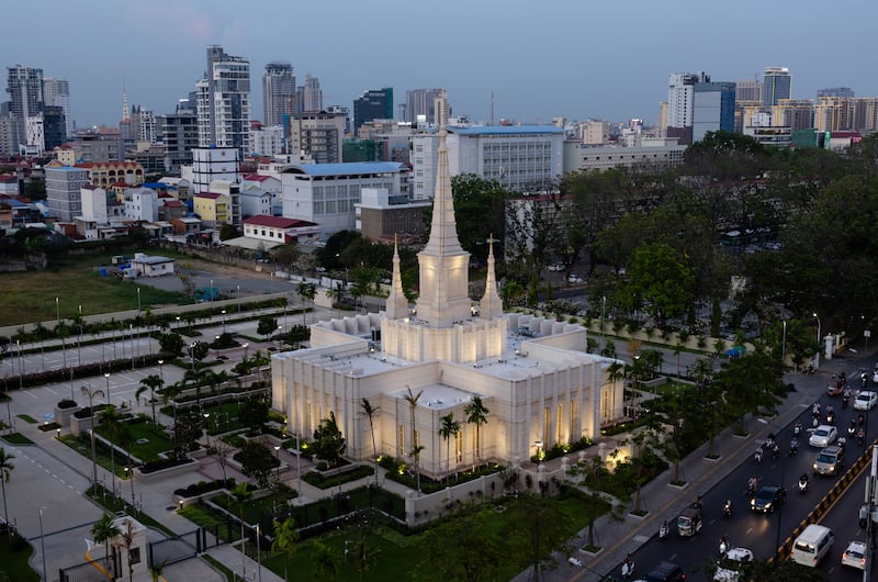 The Phnom Penh Cambodia Temple at sunrise.