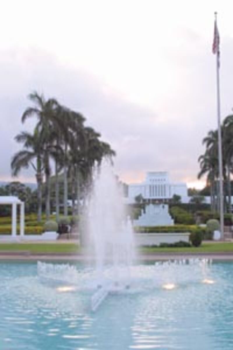 Laie Hawaii Temple at dusk.