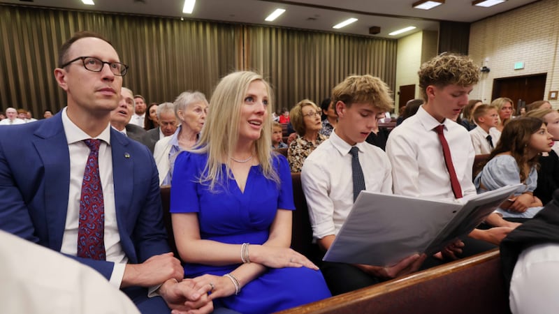 People sing selections from “Hymns for Home and Church” during their sacrament meeting in Murray, Utah, on Sunday, June 1, 2025.