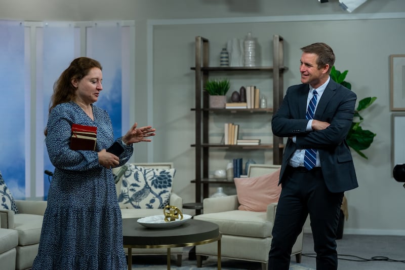 Mary Richards speaks with Spencer W. McBride after filming a Church News podcast episode released Tuesday, July 7, 2026.