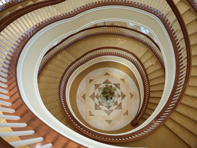A staircase inside the San Diego California Temple.