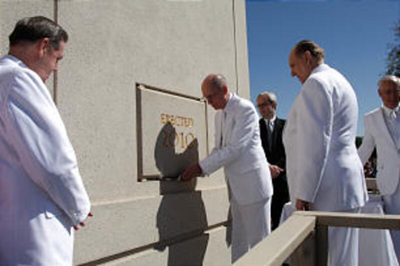 President Thomas S. Monson oversees the cornerstone ceremony of The Gila Valley temple, the first te