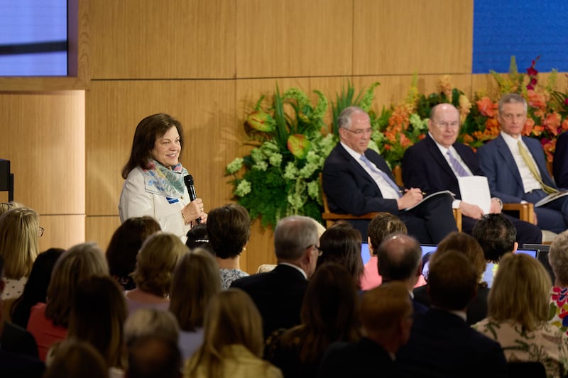 Sister Melanie Rasband, wife of Elder Ronald A. Rasband of the Quorum of the Twelve Apostles, speaks during the 2026 Seminar for New Mission Leaders on Thursday, June 18, 2026, in the Provo Missionary Training Center in Provo, Utah.
