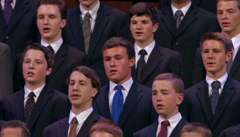 An Aaronic Priesthood choir sings during the priesthood session of the 183rd Semiannual General Conf