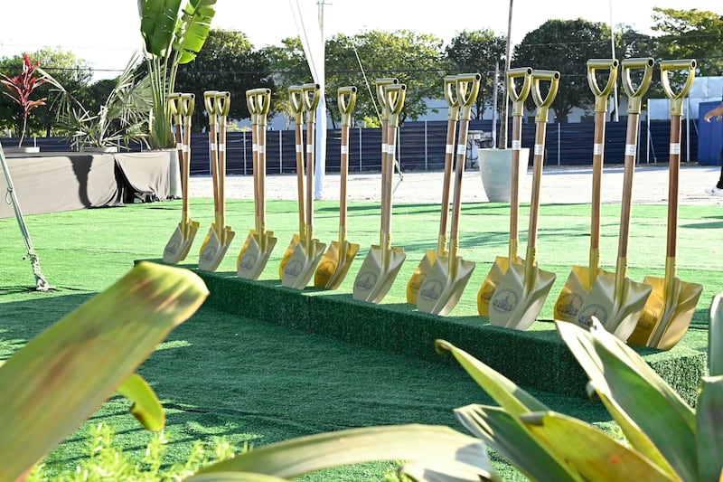Shovels stand ready for use at the groundbreaking ceremony for the Maceió Brazil Temple.