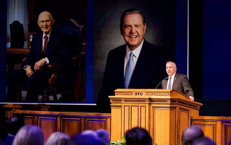 Brigham Young University President C. Shane Reese speaks during the winter semester opening devotional on Tuesday, Jan. 13, 2026, at the school's campus in Provo, Utah.