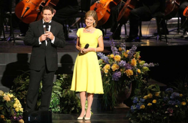 Steve Young, left, and Jane Clayson Johnson co-host Golden Days, A Celebration of Life, in honor of