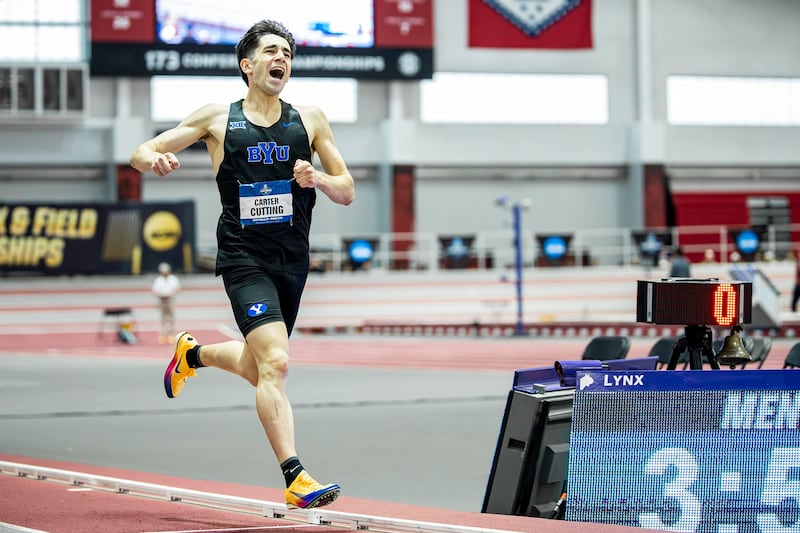BYU junior Carter Cutting runs in the men's mile race at the NCAA Indoor Championships.