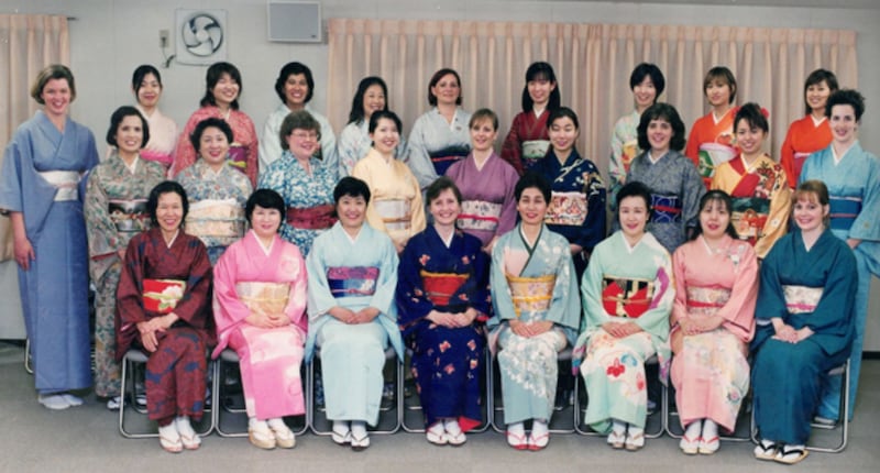 Women in the Yamate Ward Relief Society wear traditional Japanese kimonos during the celebration in September 2001 during a celebration of a century of The Church of Jesus Christ of Latter-day Saints in Japan.