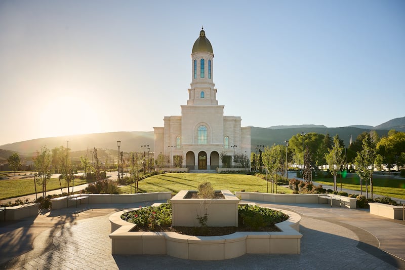 The Ephraim Utah Temple at sunrise.