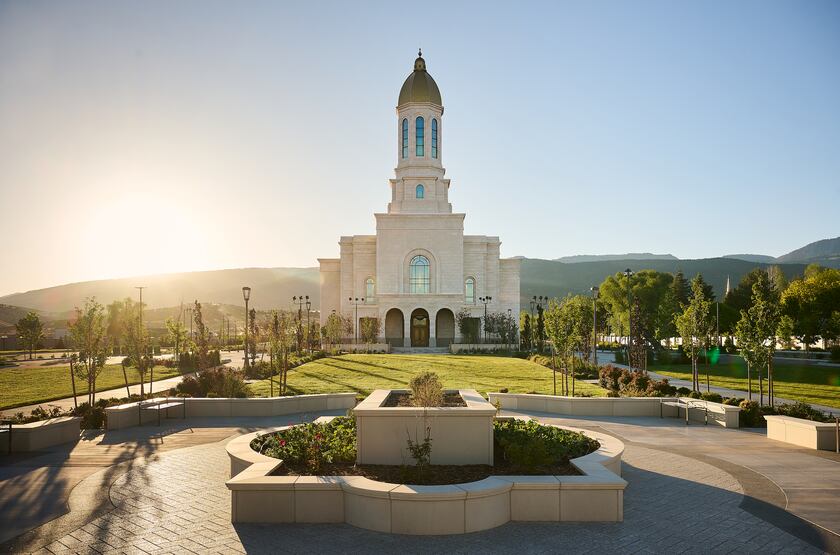 The Ephraim Utah Temple at sunrise.