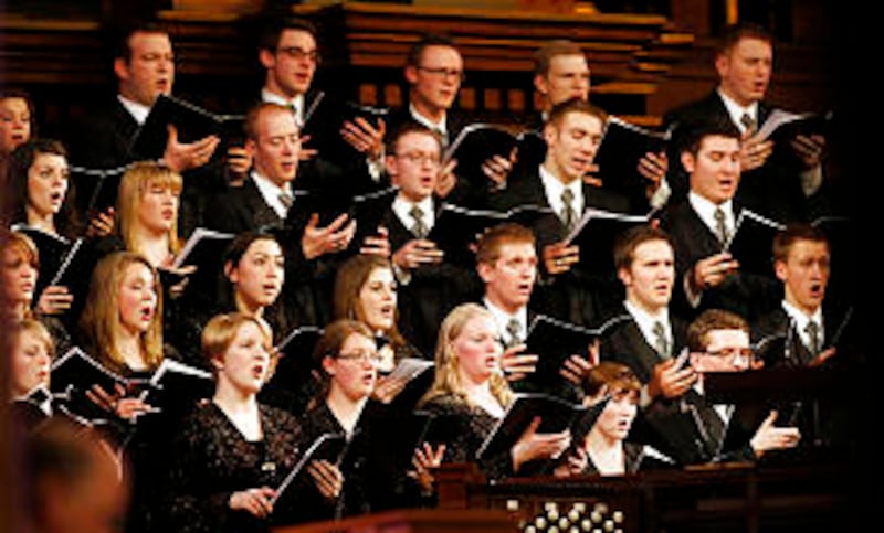 The combined BYU-Idaho choirs joined the school's Symphony Orchestra to assist soloists David Olsen,