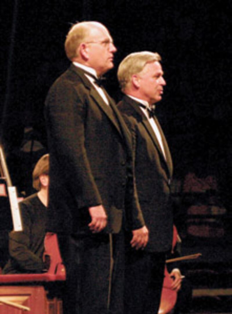 Craig Jessop, right, and Mack Wilberg conducted a concert in San Diego and three concerts in Los Ang