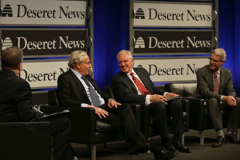 Bob Woodward, Washington Post reporter who broke the Watergate story in 1973 and current associate editor at the Post, speaks to Elder D. Todd Christofferson, a member of the Quorum of the Twelve Apostles for The Church of Jesus Christ of Latter-day Saints, during “Integrity and Trust: Lessons from Watergate and Today” at the Newseum in Washington, D.C. on Monday, Jan. 14, 2019