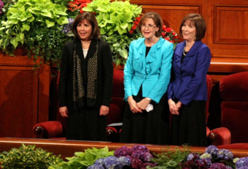 From left, Carole M. Stephens, Linda K. Burton and Linda S. Reeves attend the General Relief Society