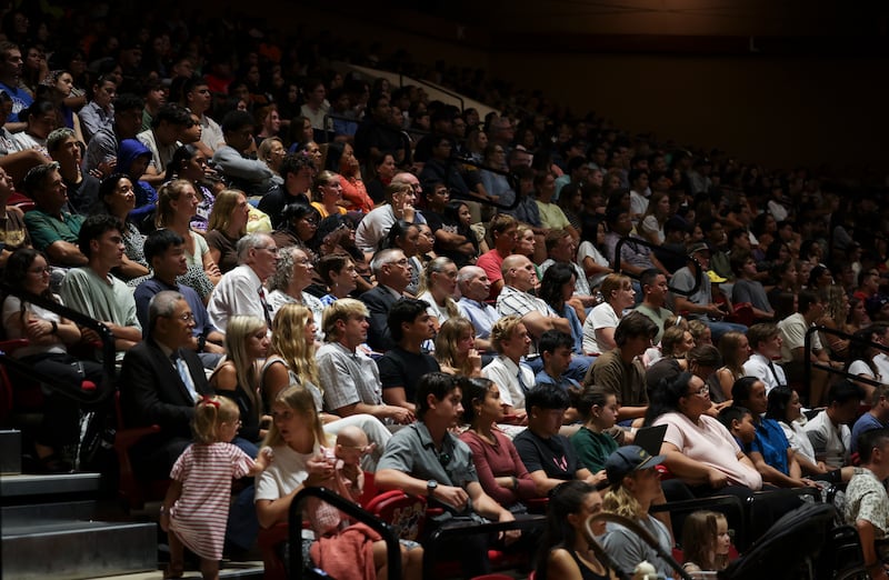 Students gather in the Cannon Activities Center in Laie, Hawaii, for campus devotional on Tuesday, Sept. 29, 2026.