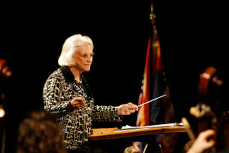 Former United States Supreme Court Justice Sandra Day O'Connor guest conducts choir and orchestra on